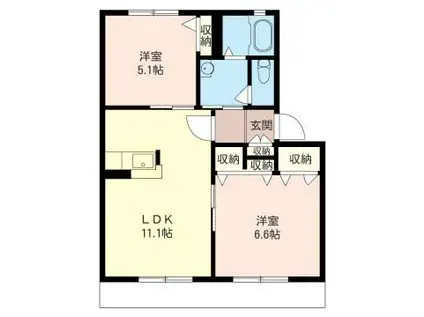 CASTLE HASE C(2LDK/1階)の間取り写真