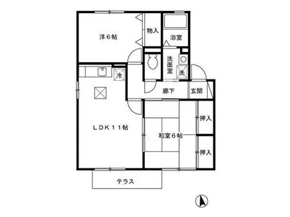 フモト・ブラッサムⅡ棟(2LDK/1階)の間取り写真