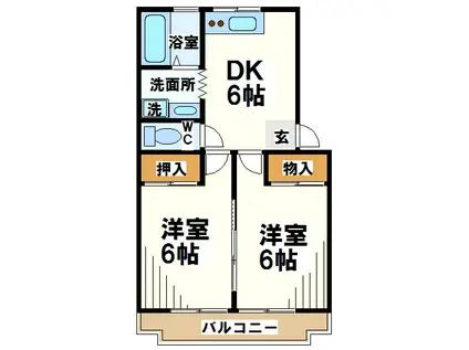 リバーサイド菊野台(2DK/1階)の間取り写真