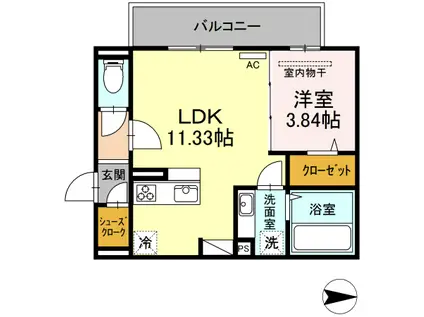 グランカーサはません B棟(1LDK/3階)の間取り写真