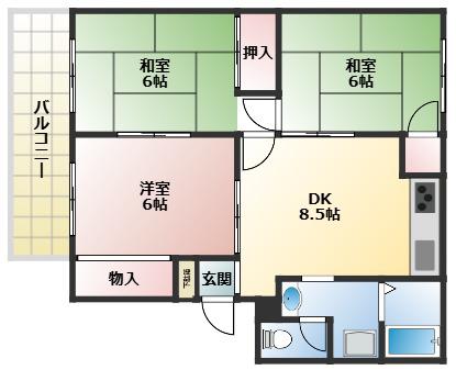 サンパレス小野(3DK/3階)の間取り写真