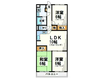 ライオンズマンション調布 B棟(3LDK/2階)の間取り写真
