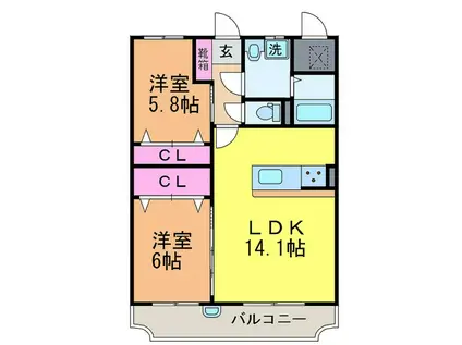 ユーミー栗林(2LDK/3階)の間取り写真