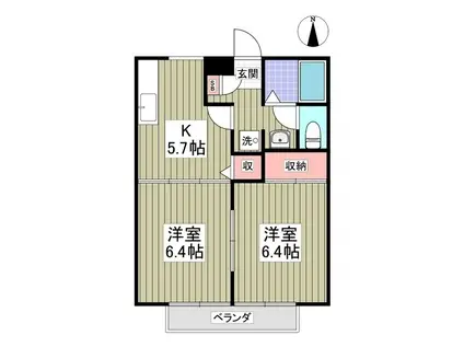 ウィステリアC棟(2K/1階)の間取り写真