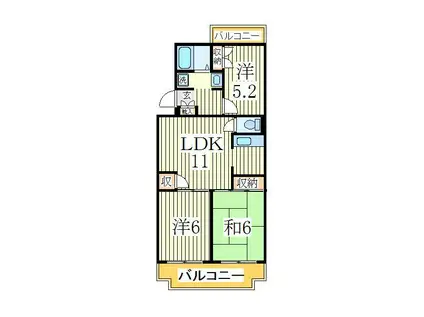 ジャスティス1番館(3LDK/2階)の間取り写真