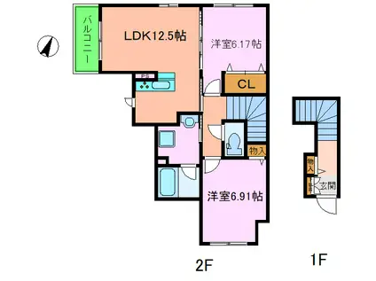 REFISIA HANA(2LDK/2階)の間取り写真