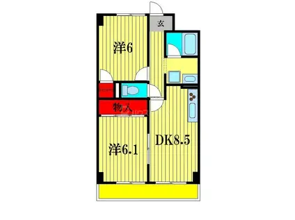 アルデール三郷C棟(2DK/4階)の間取り写真