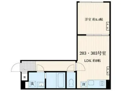 スクルド神楽坂(1LDK/2階)の間取り写真