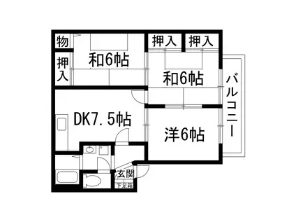 ファミール仁川Ⅳ(3DK/2階)の間取り写真