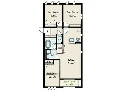 仙台市地下鉄南北線 泉中央駅 徒歩53分 2階建 築3年(3LDK/2階)の間取り写真