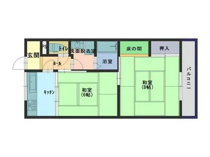 ハイツ浜の内(2K/1階)の間取り写真