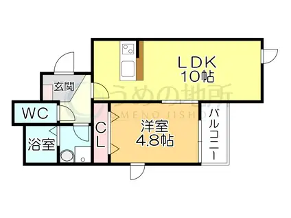 VIRIO合川(1LDK/3階)の間取り写真
