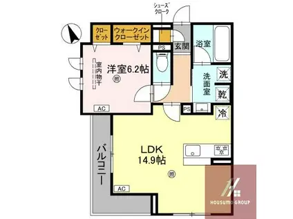 クラシスト東粉浜ウエスト(1LDK/2階)の間取り写真