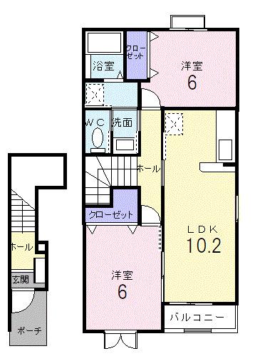 サンモールA(2LDK/2階)の間取り写真