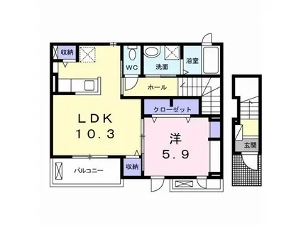 サン リバー(1LDK/2階)の間取り写真