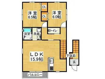 グランディール山手(2LDK/2階)の間取り写真