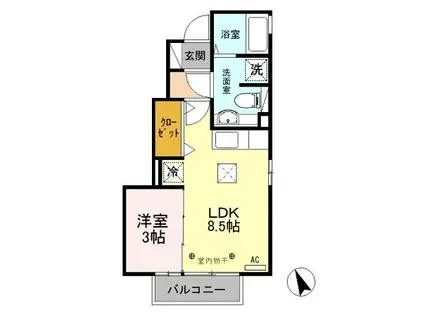 グランモア若草C(1LDK/1階)の間取り写真