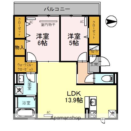 グランシャリオニッコー(2LDK/2階)の間取り写真
