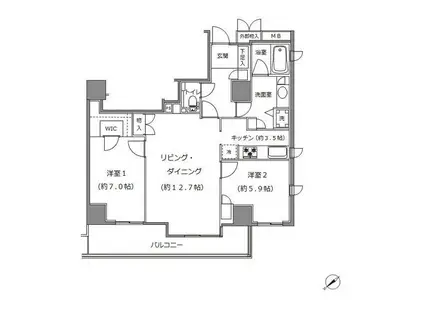 ソプラタワー(2LDK/7階)の間取り写真