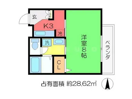 ソレイユ鴨川(1K/3階)の間取り写真