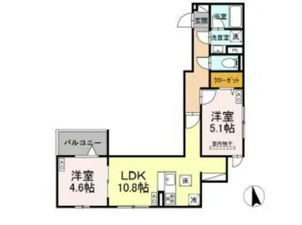 前野町1丁目PJ(2LDK/2階)の間取り写真