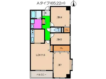ＪＲ仙石線 小鶴新田駅 徒歩6分 3階建 築25年(3LDK/2階)の間取り写真