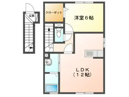 ソレアードコートKARUNI(1LDK/2階)の間取り写真
