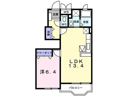 近鉄大阪線 築山駅 徒歩4分 2階建 築20年(1LDK/1階)の間取り写真