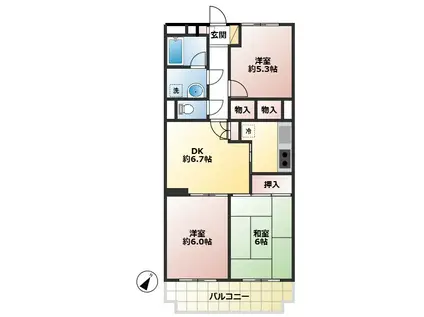 扶桑ハイツ春日部(3DK/3階)の間取り写真