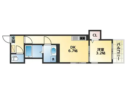 ハーモニーテラス平野西II(1DK/1階)の間取り写真