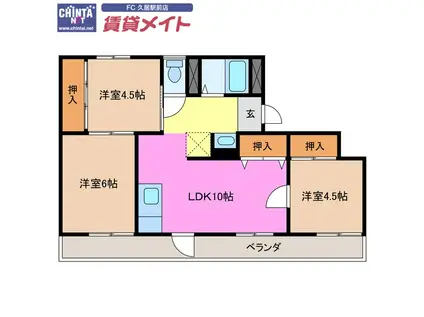 ヴィラナリー津 A棟(3LDK/4階)の間取り写真