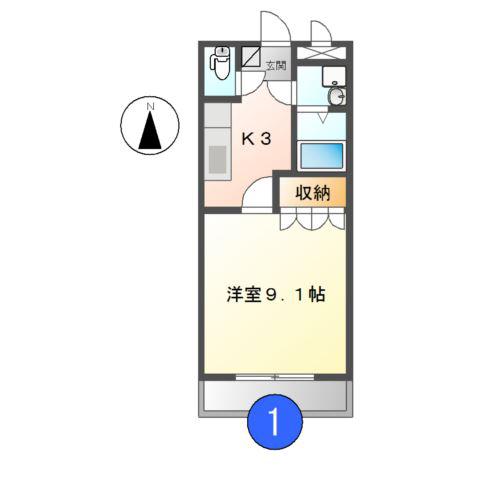 アビタシオン朝日(1K/1階)の間取り写真