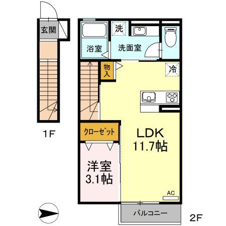 エクセル21 V(1LDK/2階)の間取り写真