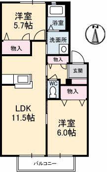 ベルエポック(2LDK/1階)の間取り写真