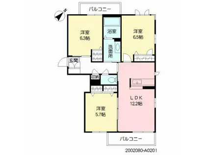 クレールガーデン小山(3LDK/2階)の間取り写真