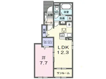 メゾンルミネ五個荘II(1LDK/1階)の間取り写真