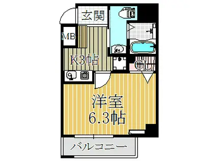 リオレスタ西宮(1K/4階)の間取り写真