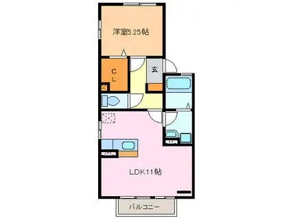 プレジオB棟(1LDK/1階)の間取り写真