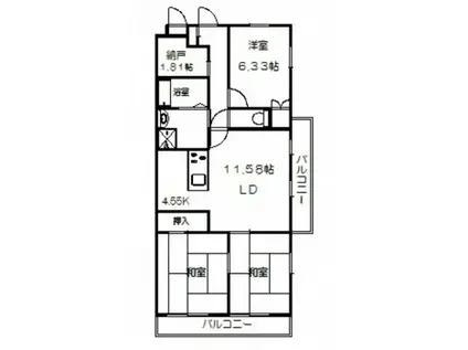 ホウライツルビル(3LDK/4階)の間取り写真