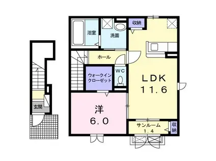 チェリーブロッサムB(1LDK/2階)の間取り写真