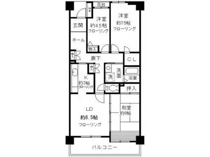 コーポレート小金井梶野通2号棟(3LDK/4階)の間取り写真