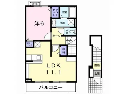 メゾンド フォンテ-ヌ(1LDK/2階)の間取り写真