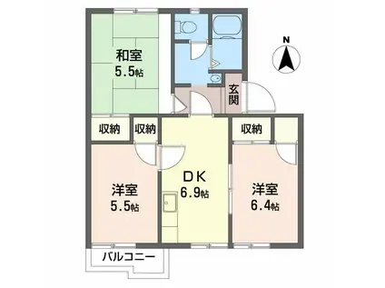 コスモスハイツA(3DK/2階)の間取り写真