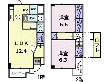 プラティークB(2LDK/1階)の間取り写真