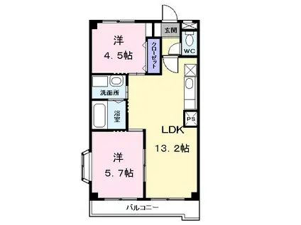 シャランフロイデ(2LDK/2階)の間取り写真