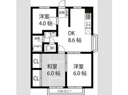 リベラル深阪B棟(3LDK/1階)の間取り写真