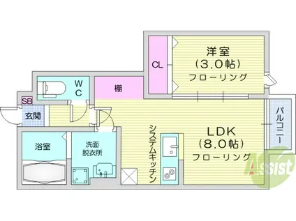 ESCONDIT卸町2(1LDK/1階)の間取り写真