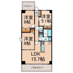 THE ウエスト OAK(3LDK/3階)の間取り写真