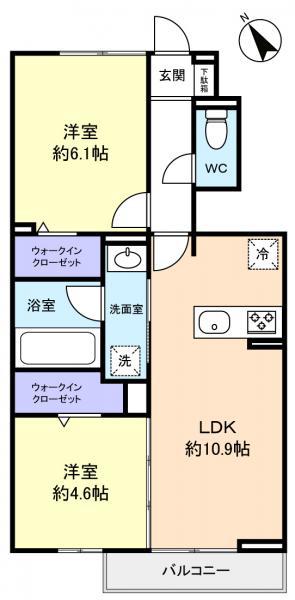 ラヴェール(2LDK/1階)の間取り写真