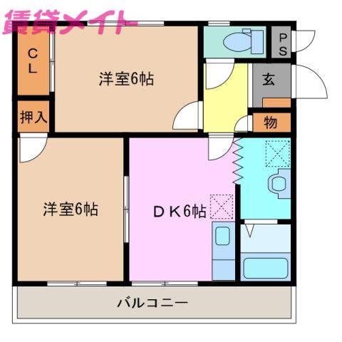 パークサイドN(2DK/2階)の間取り写真